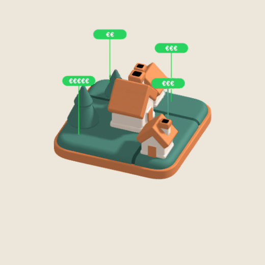 Vue 3D d’un terrain divisé en plusieurs lots